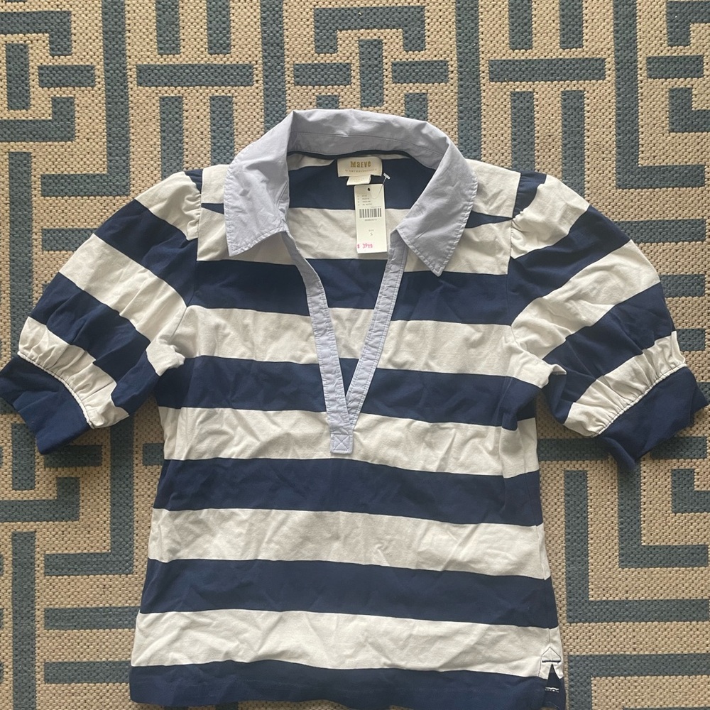 Anthropologie Navy and White Striped Polo
